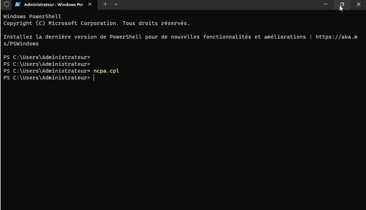 Console PowerShell - Commande ncpa.cpl