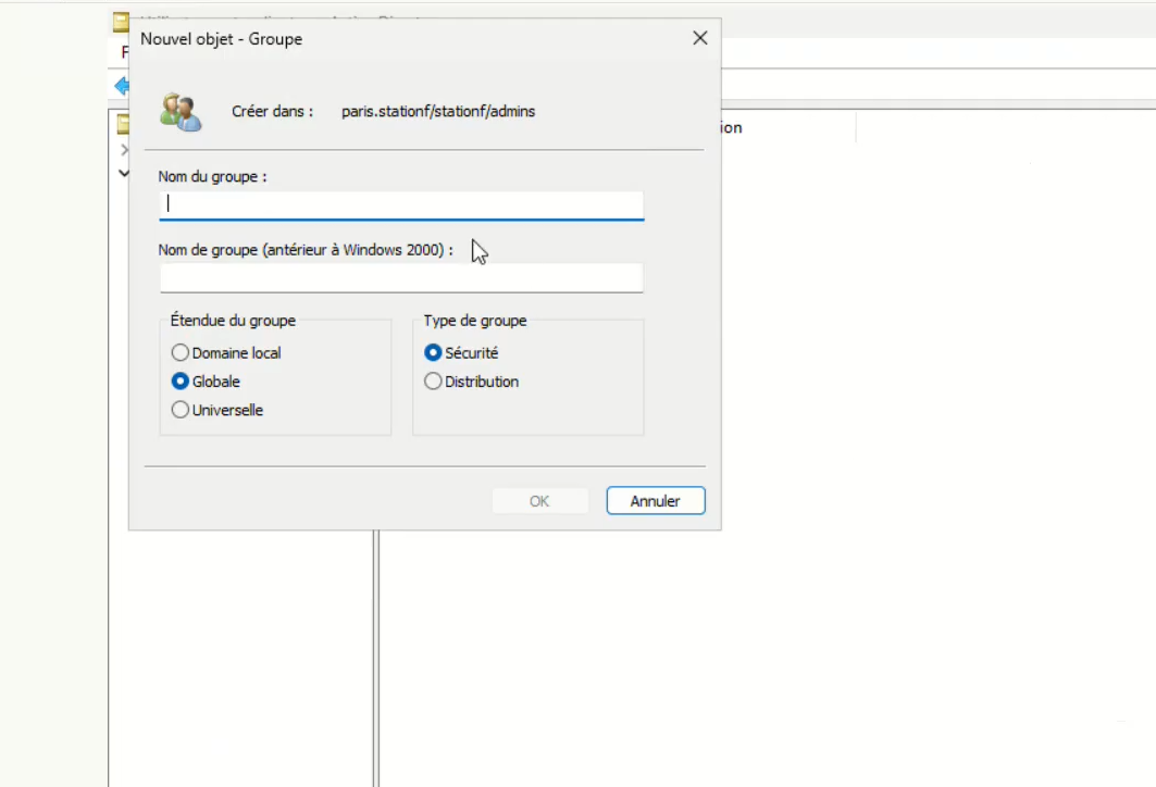Créer un nouveau groupe AD