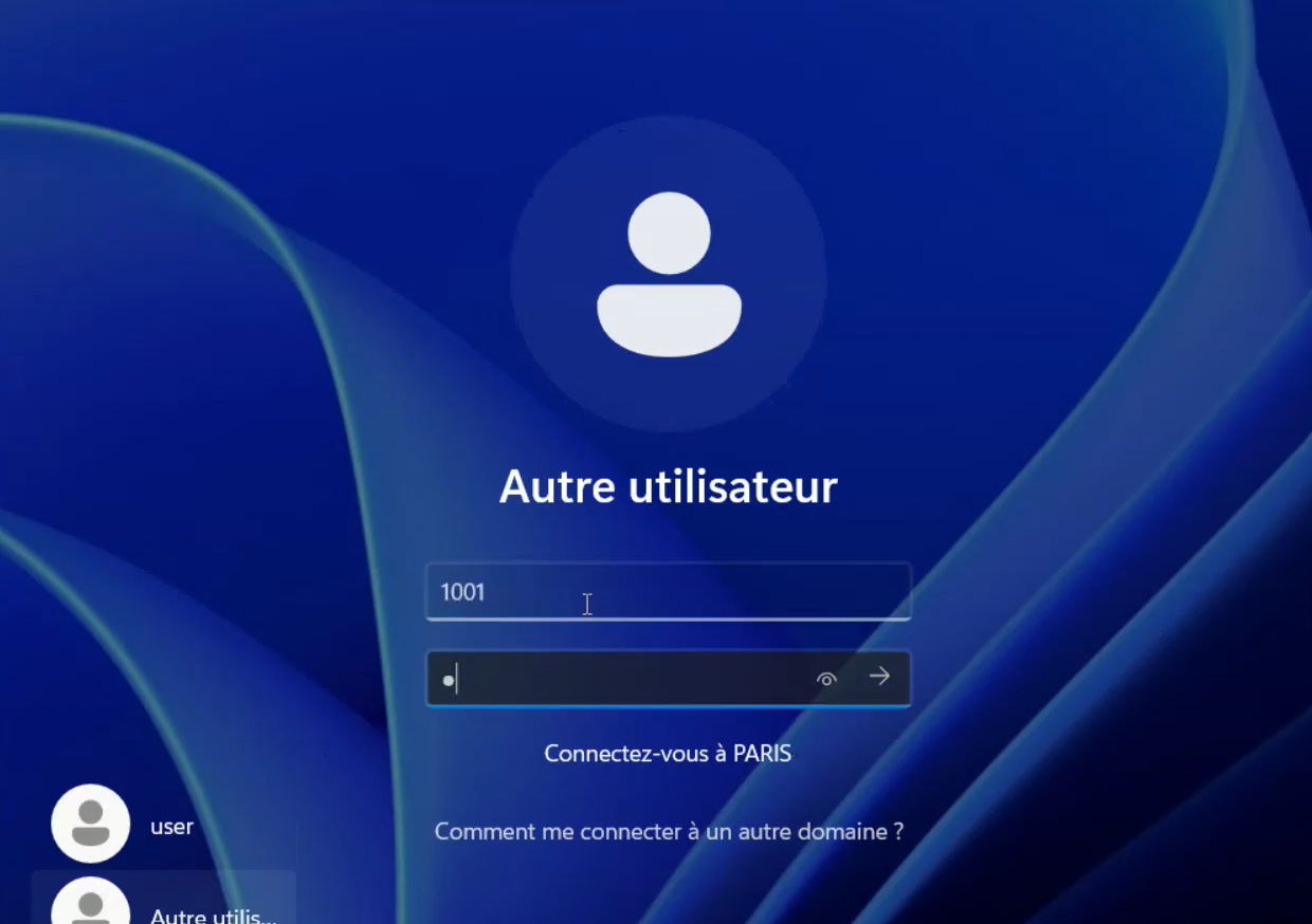 Ouverture de session utilisateur sur le domaine