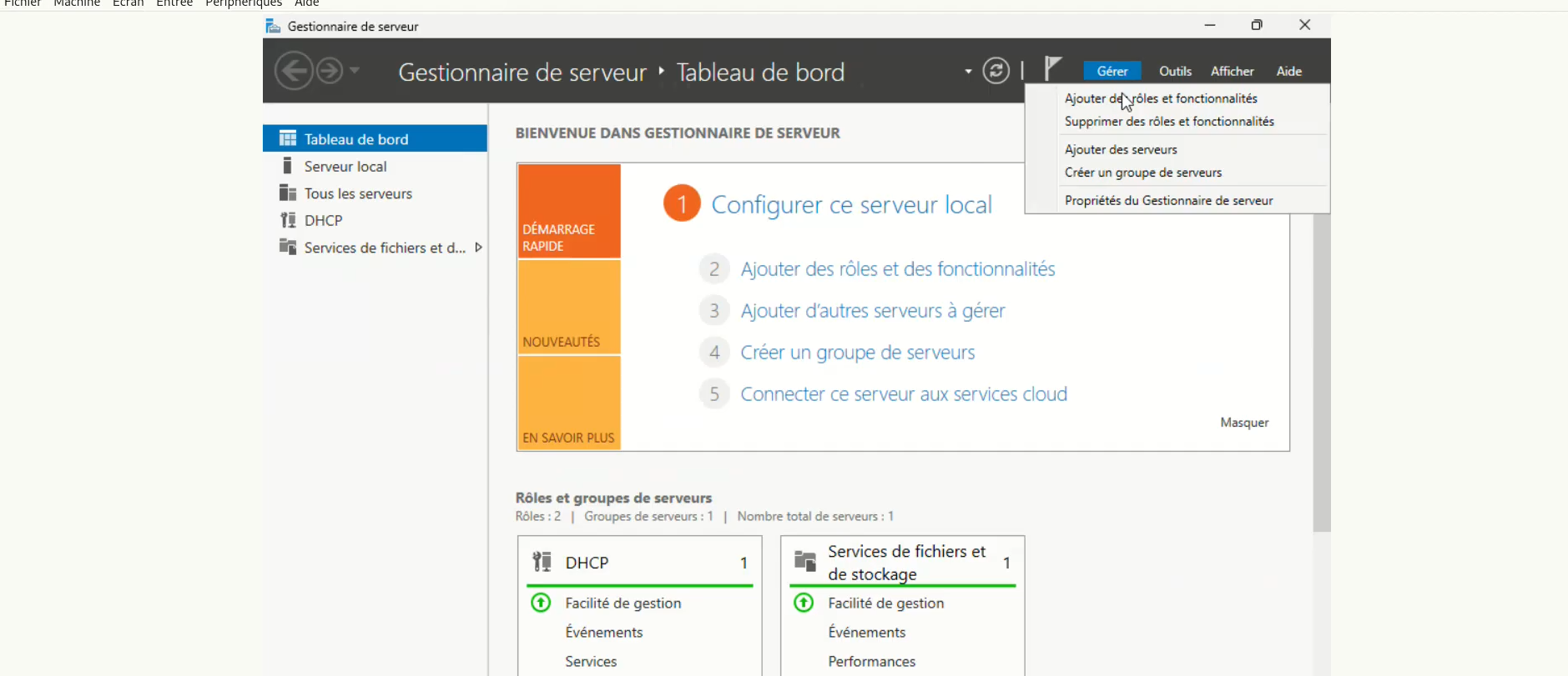 Menu Ajouter des rôles et fonctionnalités