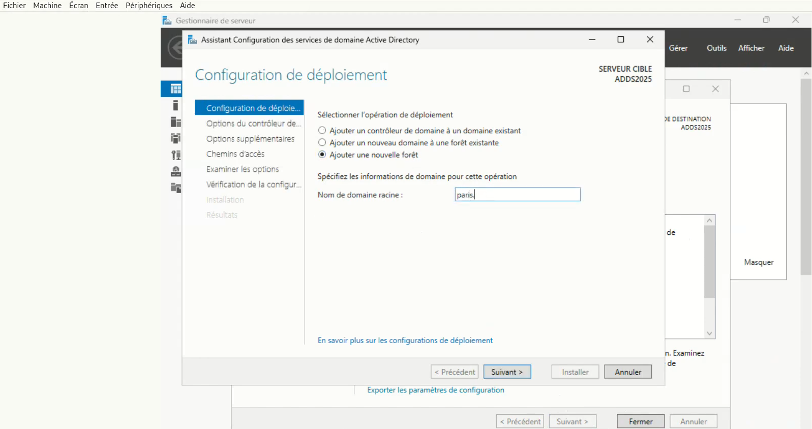 Configuration du domaine racine paris