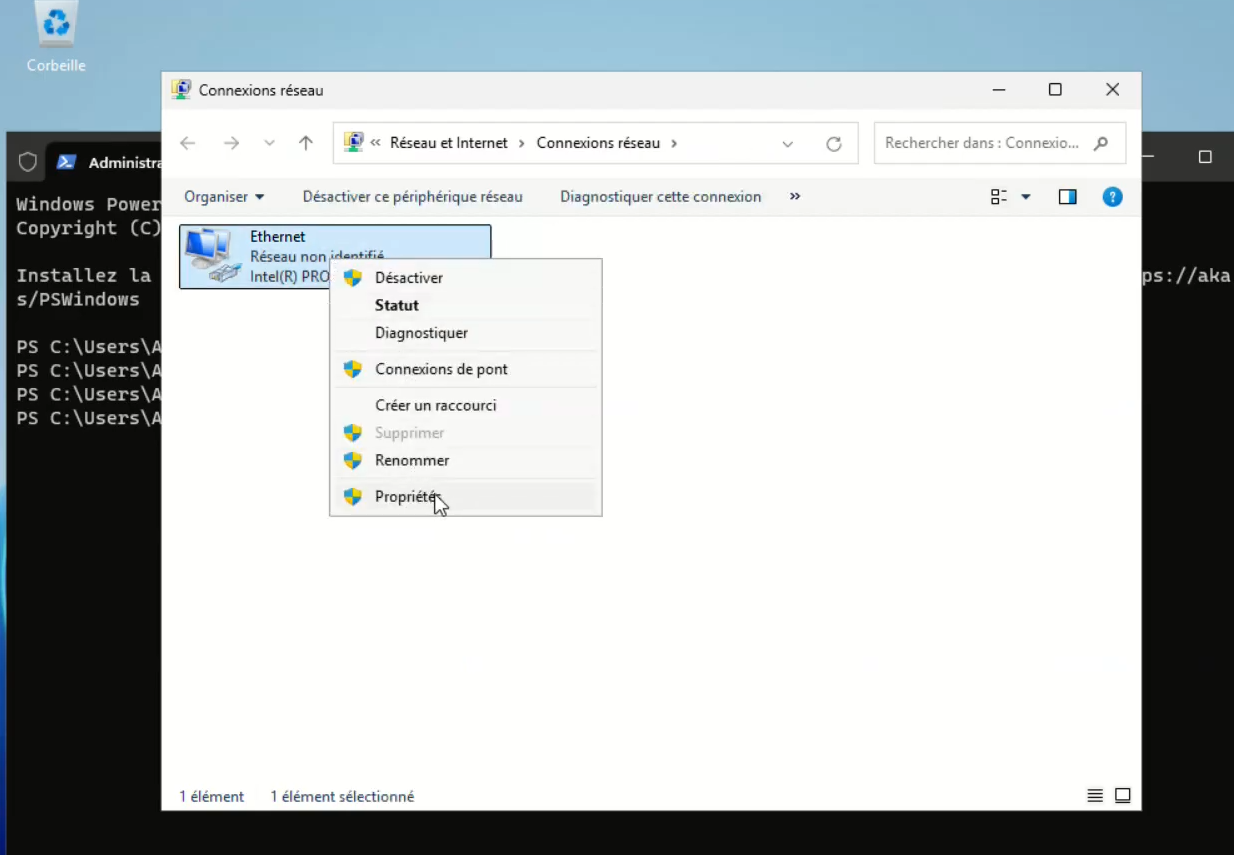 Fenêtre Connexions réseau - Propriétés Ethernet