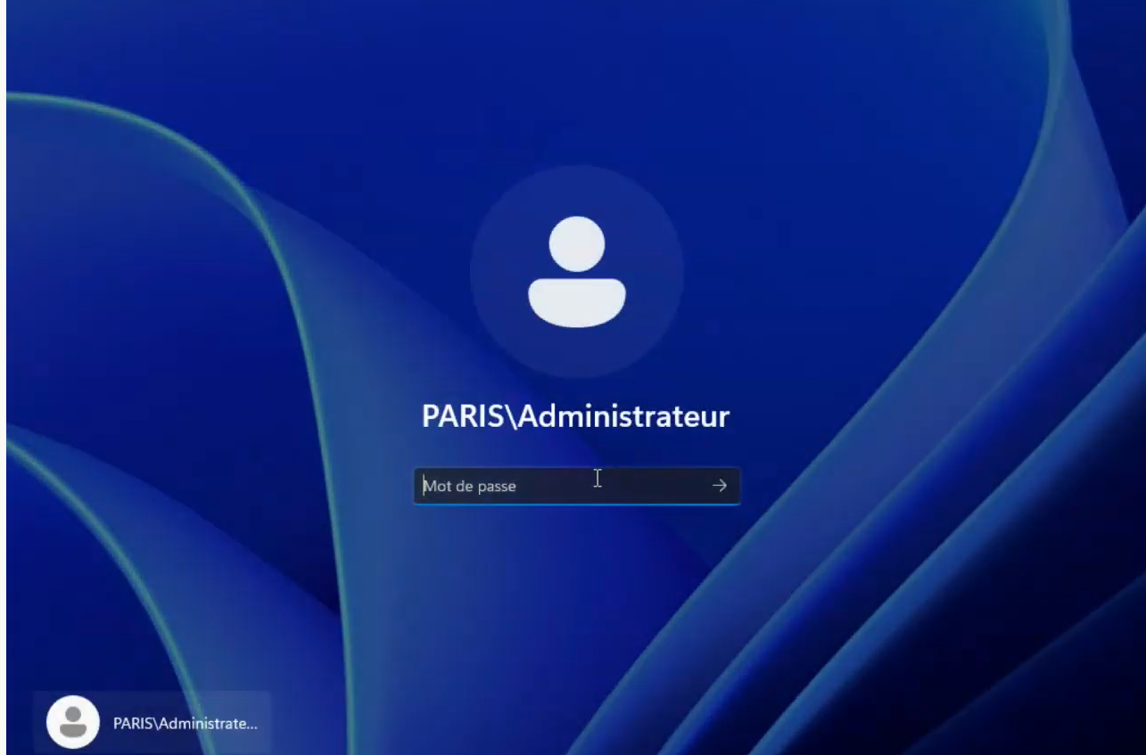 Écran de connexion - Domaine PARIS