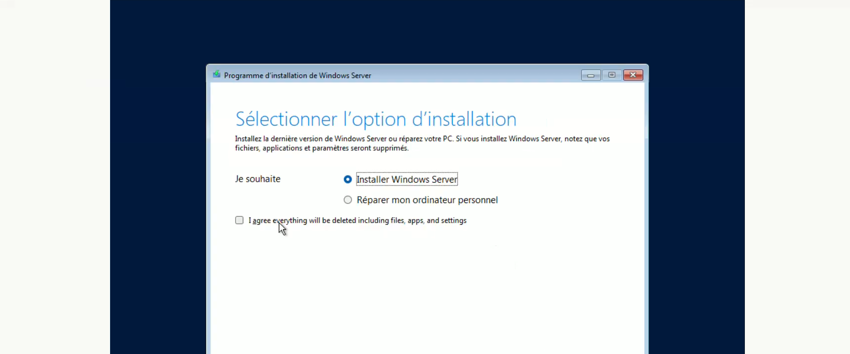 Lancement de l'Installation Windows Server