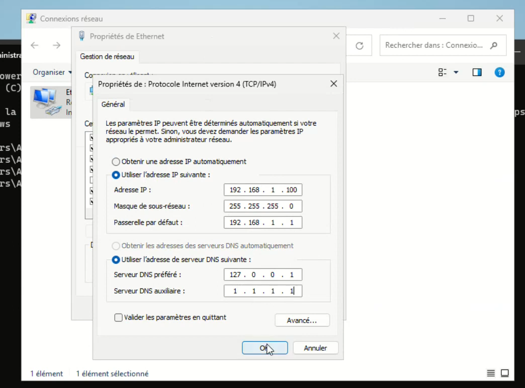 Configuration IPv4 Statique