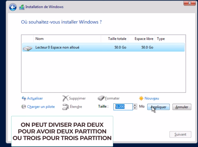 Partitionnement du Disque - Installation Windows
