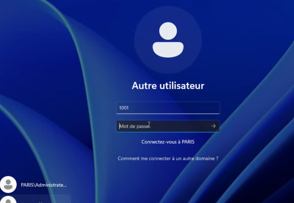 Écran de connexion - Autre utilisateur