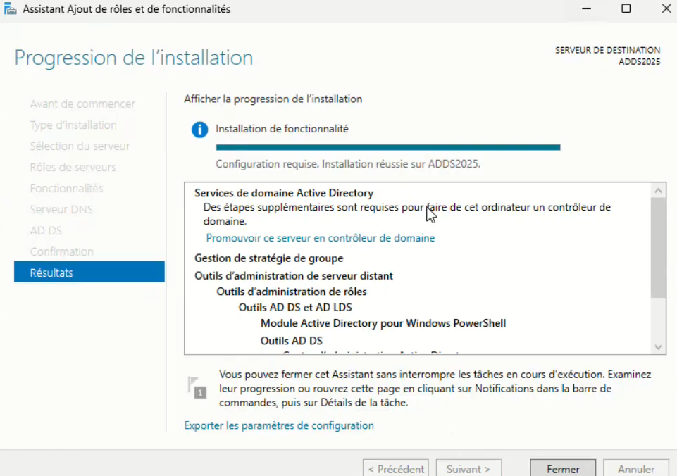 Installation réussie et Promotion