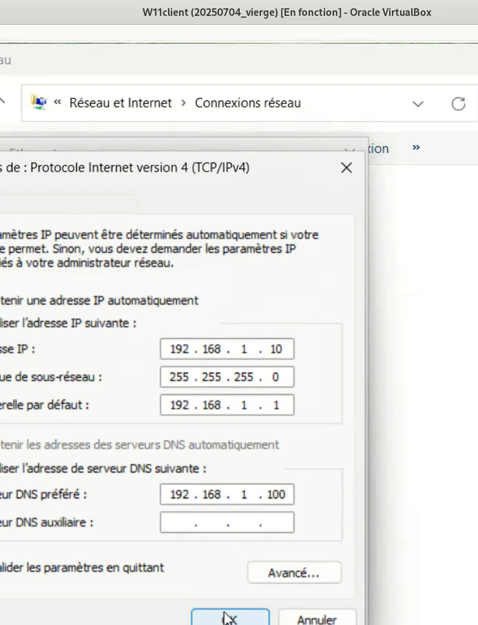 Configuration IPv4 Client Windows 11