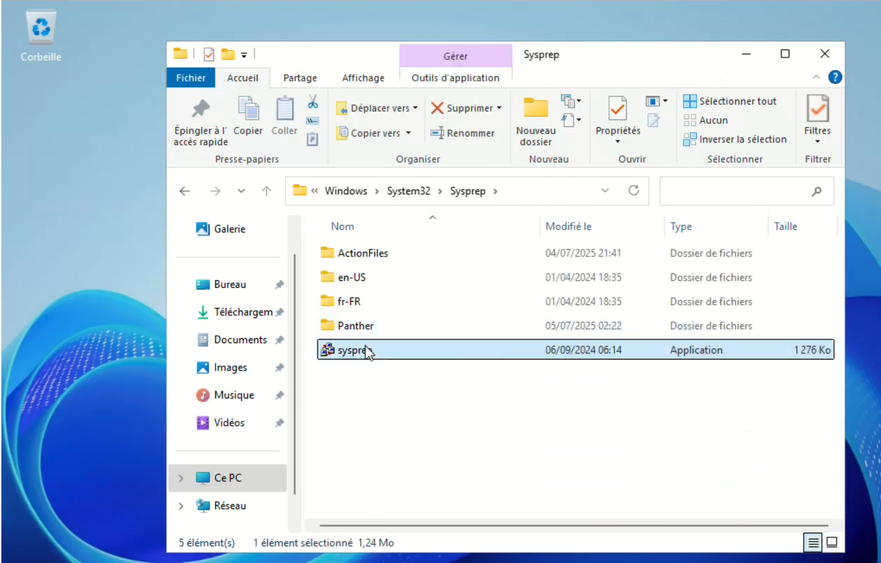 Emplacement de l'utilitaire Sysprep