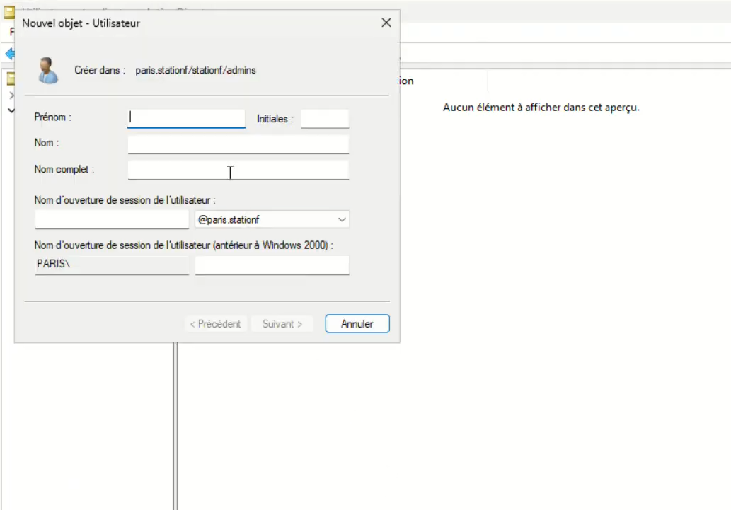 Créer un nouvel utilisateur AD